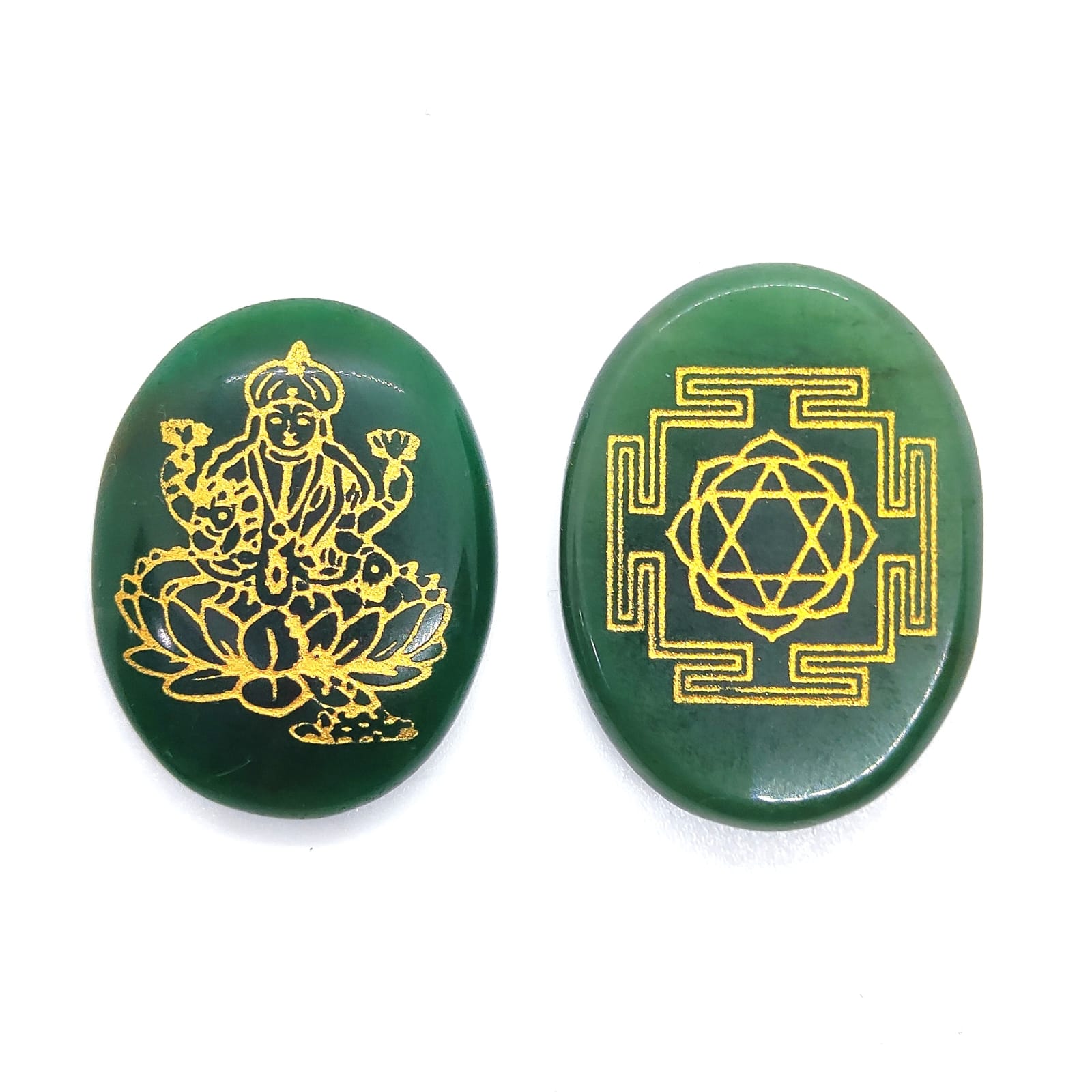 Green Jade Laxmi Ji Engraved Symbol Coin Natural With Certified